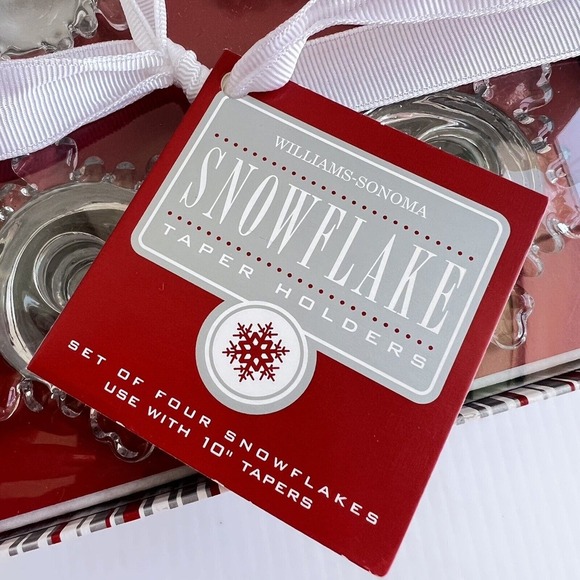 Williams Sonoma Crystal Snowflake Taper Candle Holders Set of 4 NEW - Picture 3 of 6